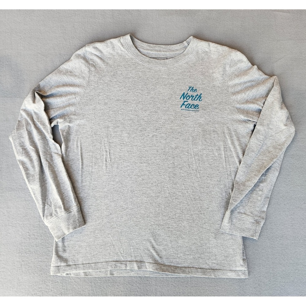 The North Face Light Gray Long Sleeve Tee with Teal Logo
